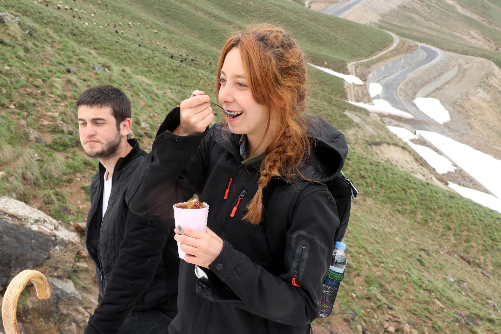 3 bin rakımlı Nemrut Dağı eteklerinde karlı pekmez keyfi 