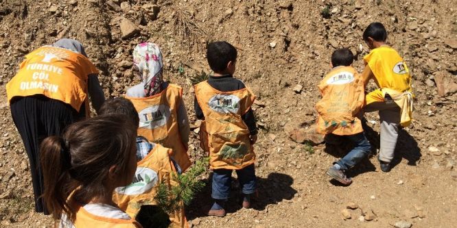 TEMA gönüllüsü öğrenciler fidan dikti