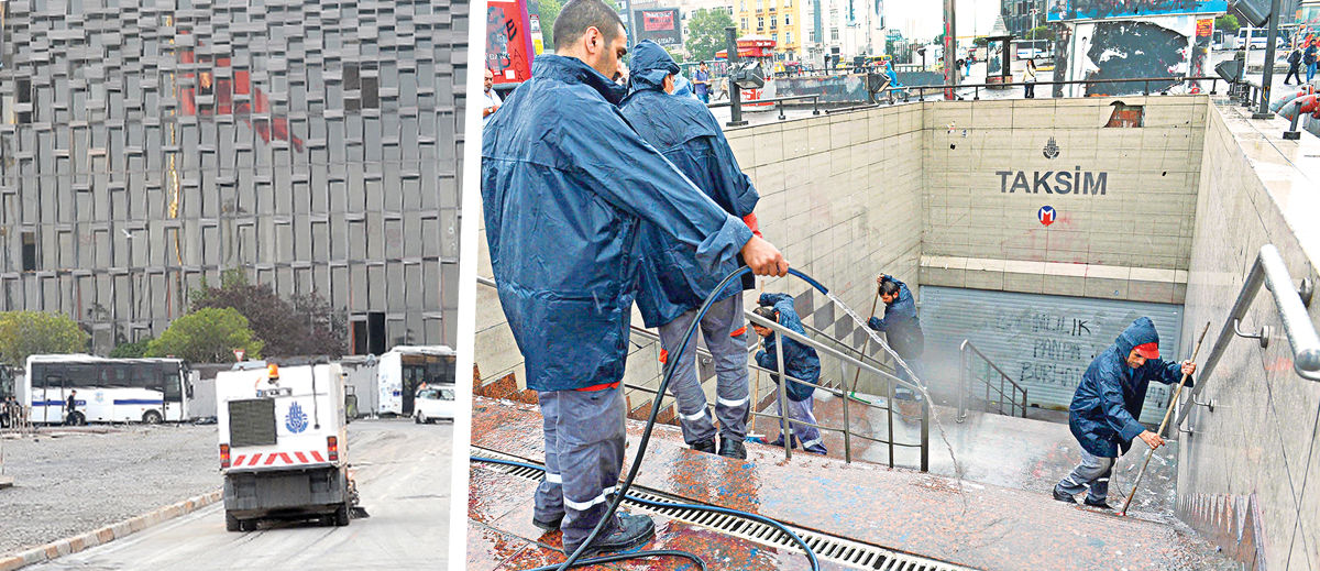 Taksim meydanı pisliklerden temizlendi