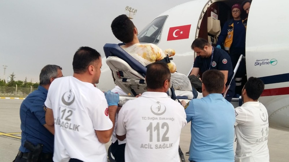 3.derecede yanığı olan hasta ambulans uçakla İzmir’e nakledildi 