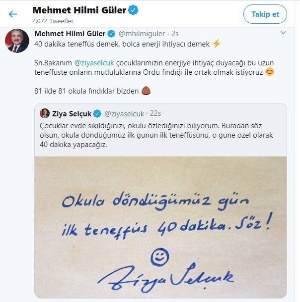 40 dakikalık teneffüsün ’fındıkları’ Ordu’dan 