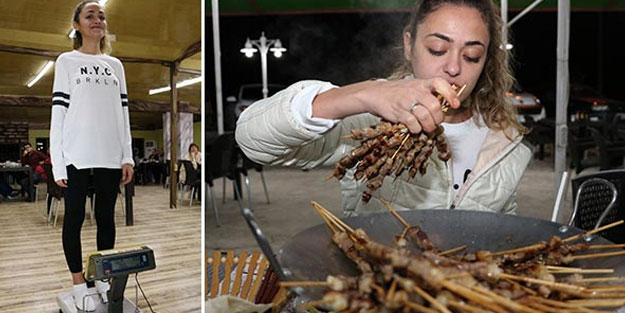 46 dakikada 315 çöp şiş yiyen Ceren, toplamda 3 kilo birden aldı