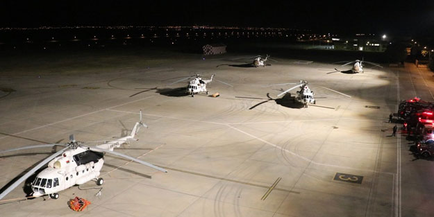 5 helikopter yangına gece müdahalesi için hazırlanıyor