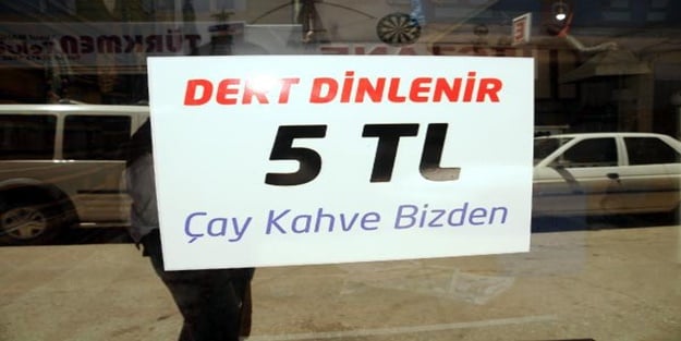 5 liraya dert dinliyor, çay bedava!