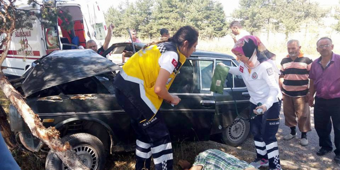 Yoldan çıkan otomobil ağaca çarptı: 3 yaralı