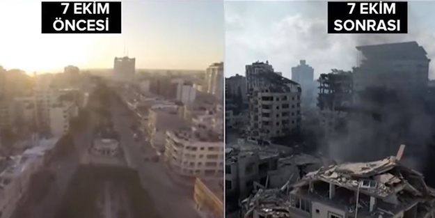 7 Ekim öncesi ve sonrası Gazze! Soyun kurusun İsrail!