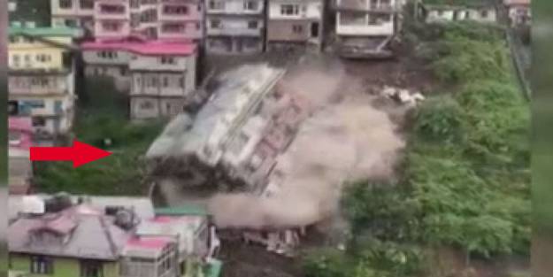 8 katlı bina toprak kayması sonucu yerle bir oldu! O anlar anbean kaydedildi