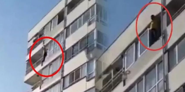 9. kattan aşağı atlayan adam yürekleri hoplattı! Böyle görüntülendi