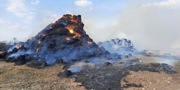 90 ton saman alev alev yandı