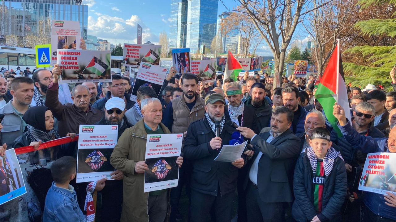 ABD büyükelçiliği önünde Gazze protestosu: Müslüman ülkeler kurbanlık koyun gibi!