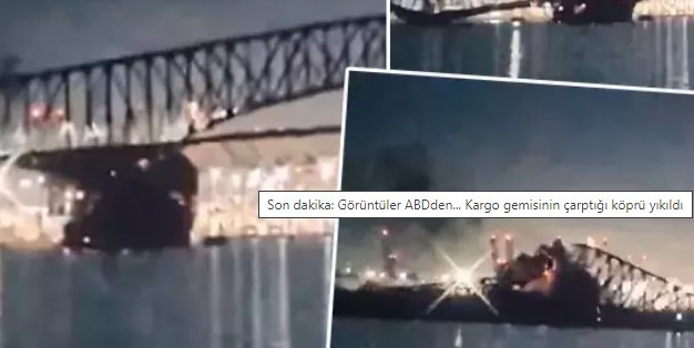 ABD’de kargo gemisi köprüye çarptı! Araçlar suya gömüldü!