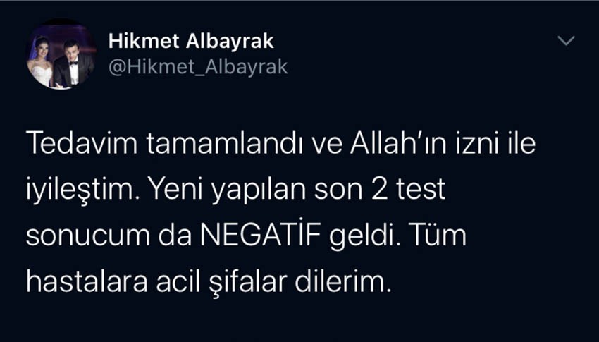 Abdurrahim Albayrak’ın oğlu iyileştiğini açıkladı 