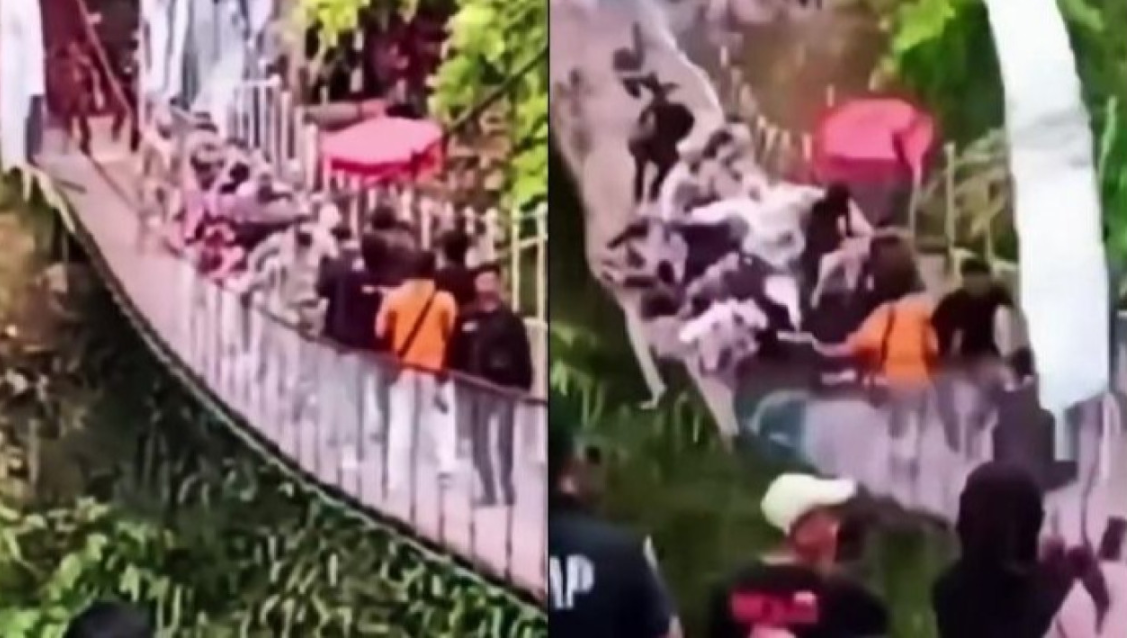 Açılışta faciadan dönüldü! 50 kişi aynı anda geçince asma köprü çöktü