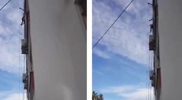 Adana’da boyacı 9. katta asılı kaldı