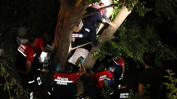 Adana’da şarampole devrilen otomobil ağaçta asılı kaldı: 4 yaralı