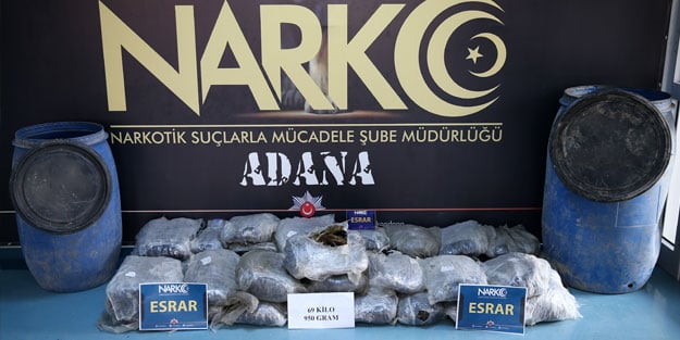 Adana'da uyuşturucuyu bidonlarla gömerek saklamışlar