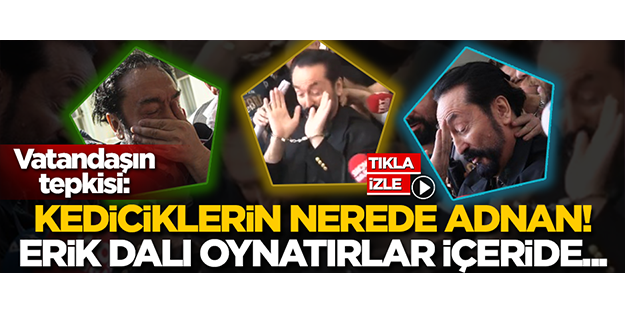 İnsanlardan Adnan Oktar'a tepki: Kediciklerin nerede! Erik dalı oynatırlar içeride...
