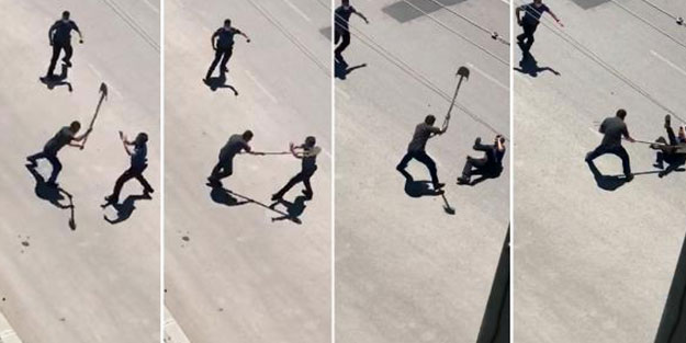 Afyonkarahisar’da dehşet veren görüntüler! Polisin başına defalarca kürekle vurdu