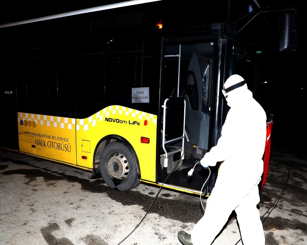 Afyonkarahisar’da halk otobüslerine koronavirüs önlemi 