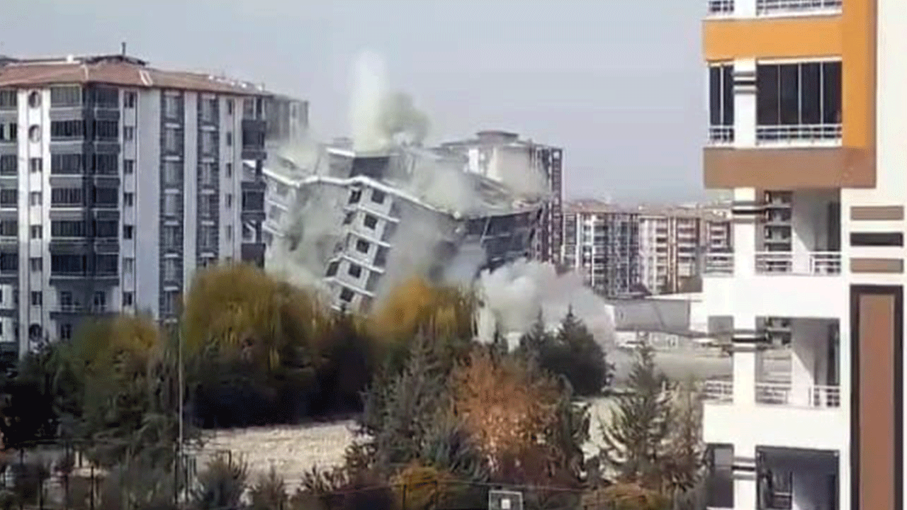 Ağır hasarlı 12 katlı bina toz bulutuna karıştı!