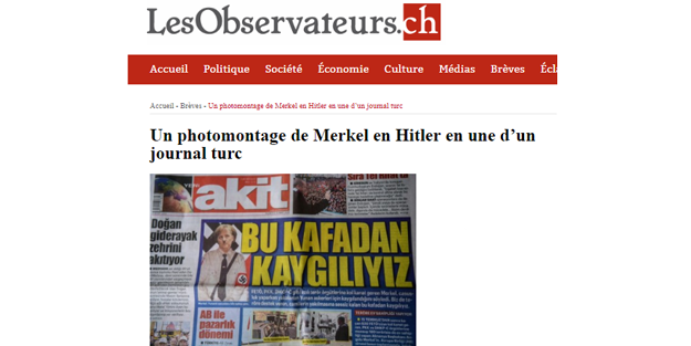 Akit’in manşeti rahatsız etti! Merkel’e Nazi dedik, İsviçreliler kudurdu!