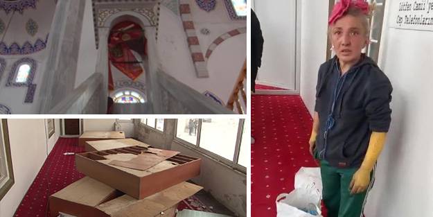 Akli dengesi bozuk olduğu iddia edilen kadın camiye zarar verdi!