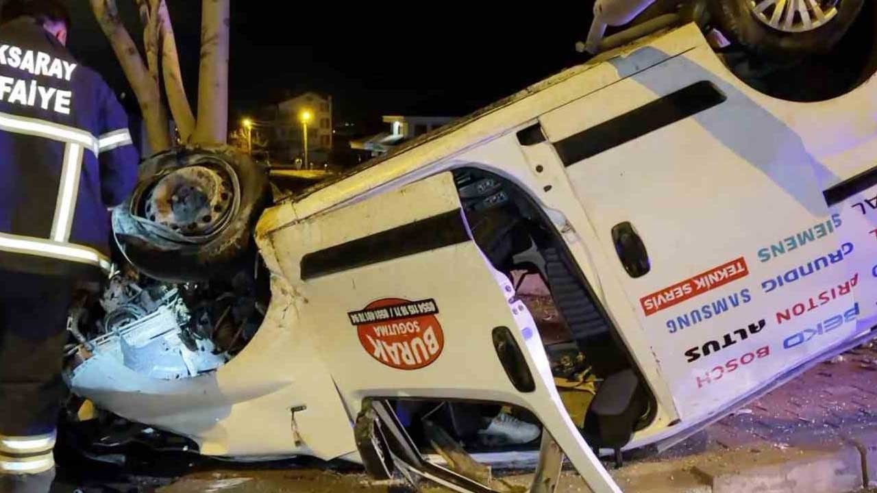 Aksaray’da hafif ticari araç takla attı: 2 ağır yaralı