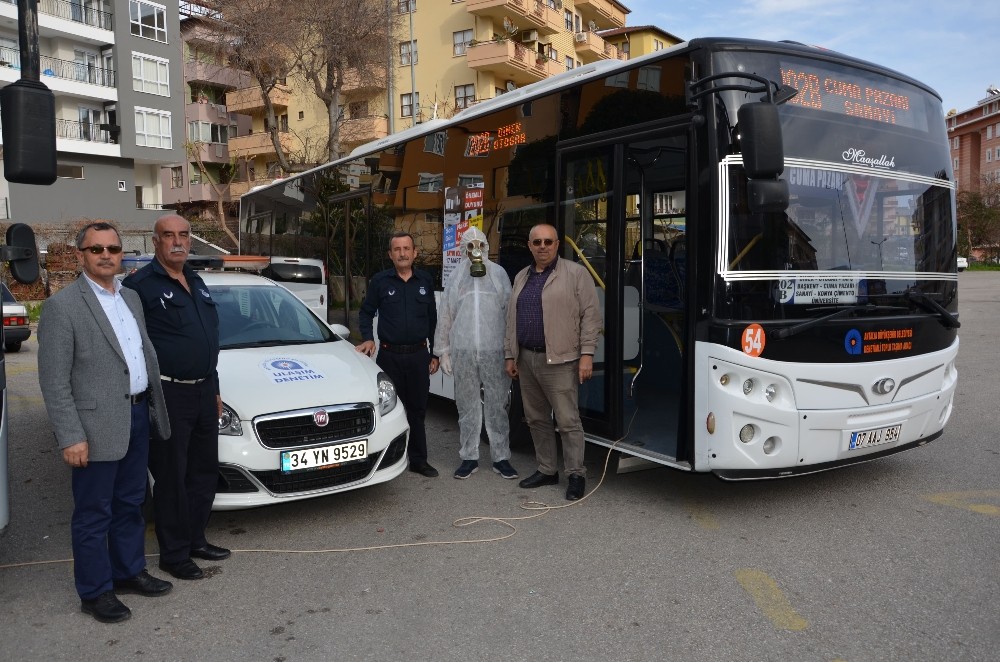 Alanya’da toplu ulaşım araçlarına korona önlemi 