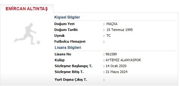 Alanyaspor, Ümraniyespor’dan kadrosuna kattığı Emircan Altıntaş’ın lisansını çıkardı. 