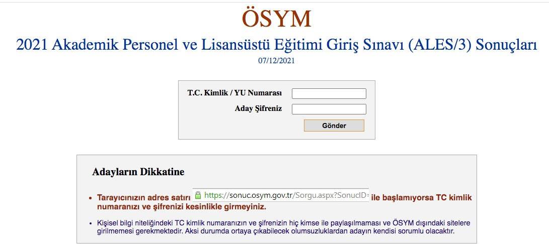 ALES 3 sonuçları sorgulama ekranı! Son dakika ÖSYM 2021 ALES/3 sonuçları açıklandı mı?