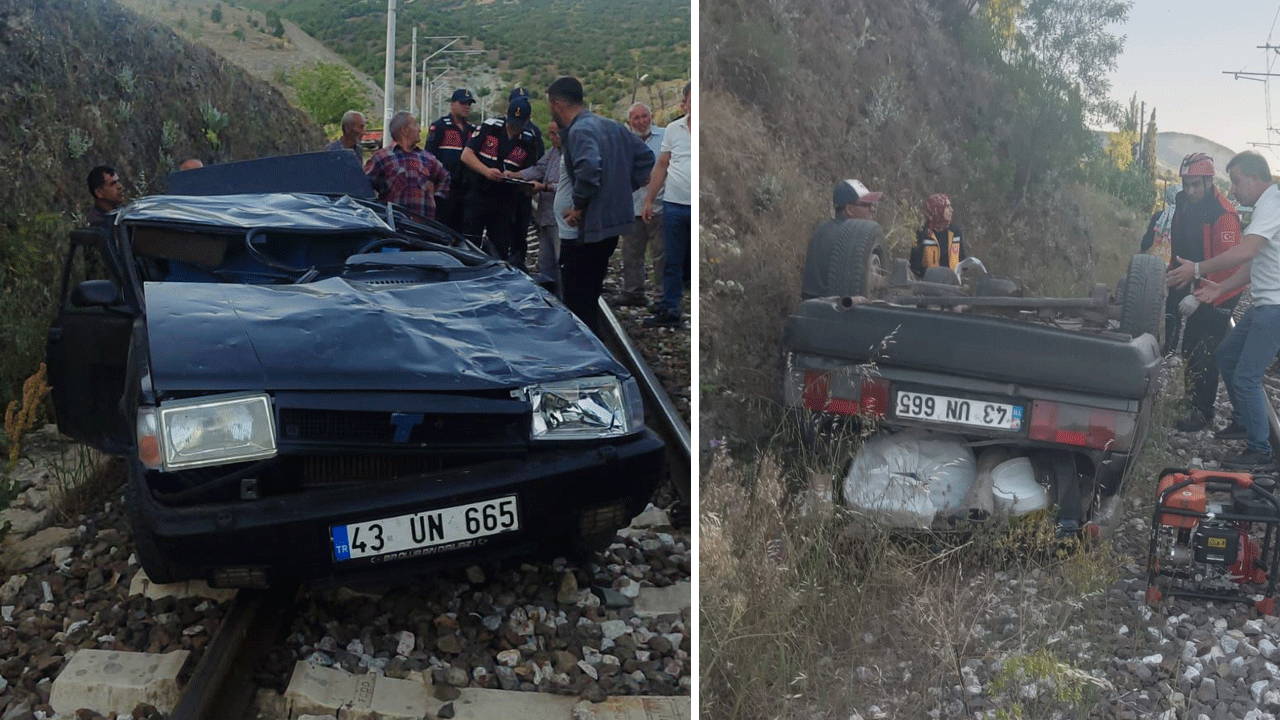 Allah’tan tren geçmedi: Tren yoluna uçan otomobil ters döndü