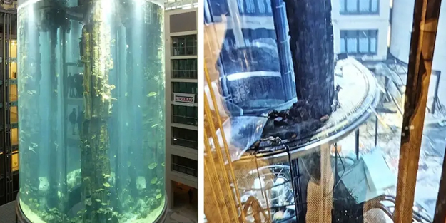 Almanya'da dev akvaryum patladı: Berlin'de içinde binlerce balık bulunuyordu! Çok sayıda acil yardım ekibi gönderildi