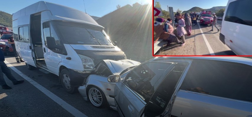 Amasya'da servis aracı otomobille çarpıştı: 14 kişi yaralandı!