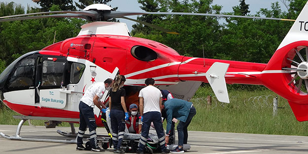 Ambulans helikopter kalp krizi geçiren kadın için havalandı