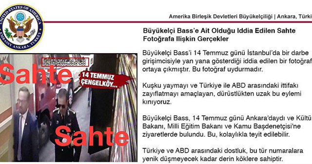 Amerika Ankara Büyükelçiliği'nden o fotoğrafa yalanlama