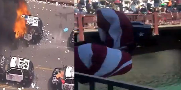 Amerikan bayrağını nehre attılar