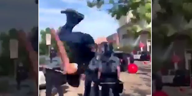 Amerikan polisini görünce kamet getirip ters takla attı