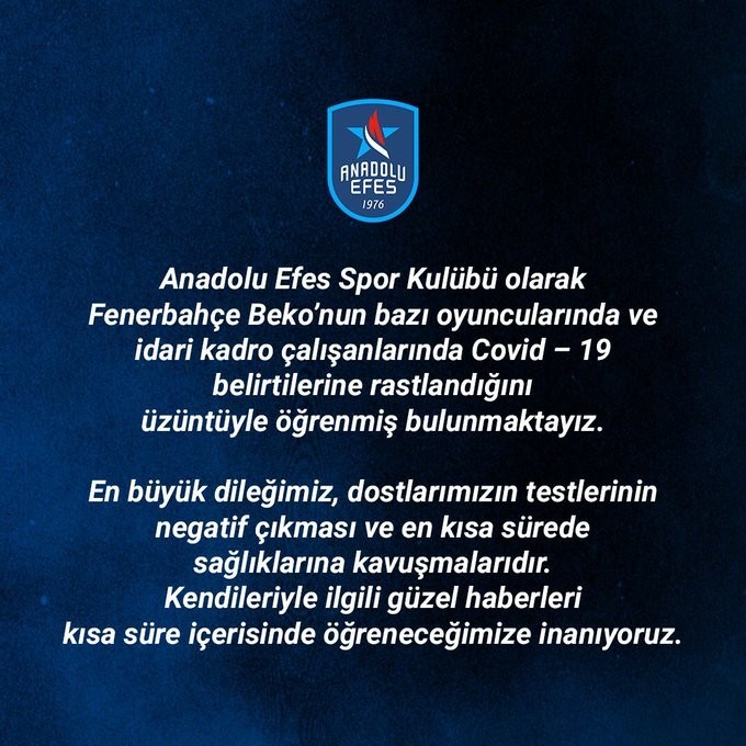 Anadolu Efes’ten Fenerbahçe’ye geçmiş olsun mesajı 
