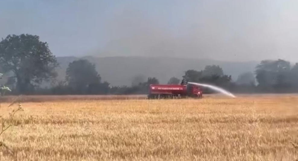 Anız yangını güçlükle söndürüldü