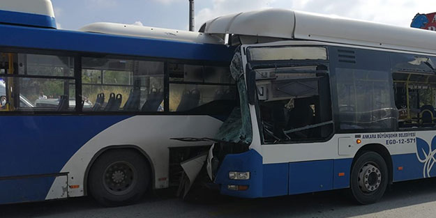 Ankara'da belediye otobüsleri çarpıştı!