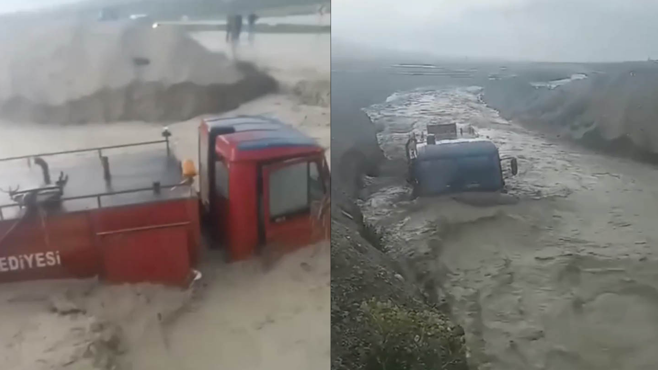 Ankara'yı sağanak vurdu; itfaiye aracı sele kapıldı