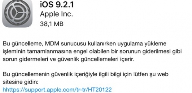 Apple İos 9.2.1 güncellemesini yayınladı!