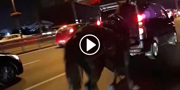 Arabasının arkasına bağladığı atı peşinden koşturdu!