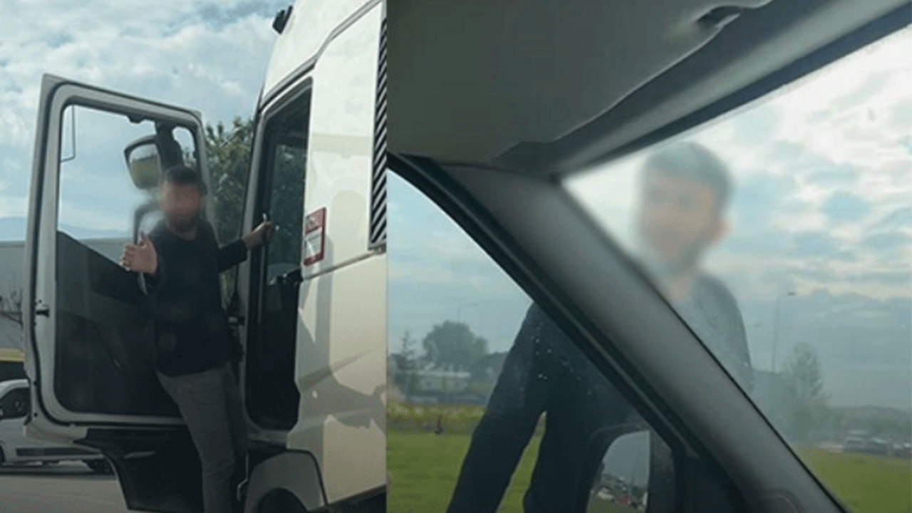 Aracından inen tır sürücüsü dehşeti yaşattı! "Sen katil misin, nasıl bir hızla gidiyorsun?"