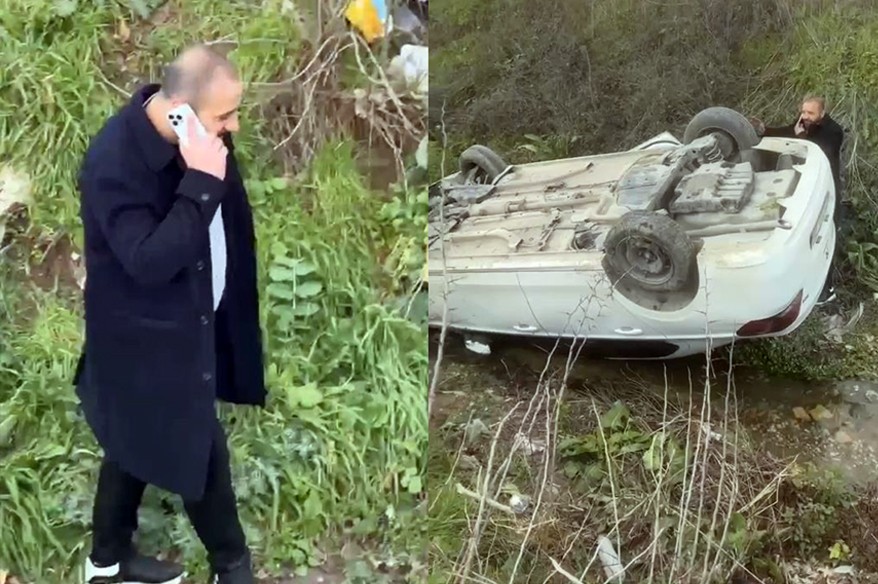 Araçla takla attı, yakınlarını arayıp 