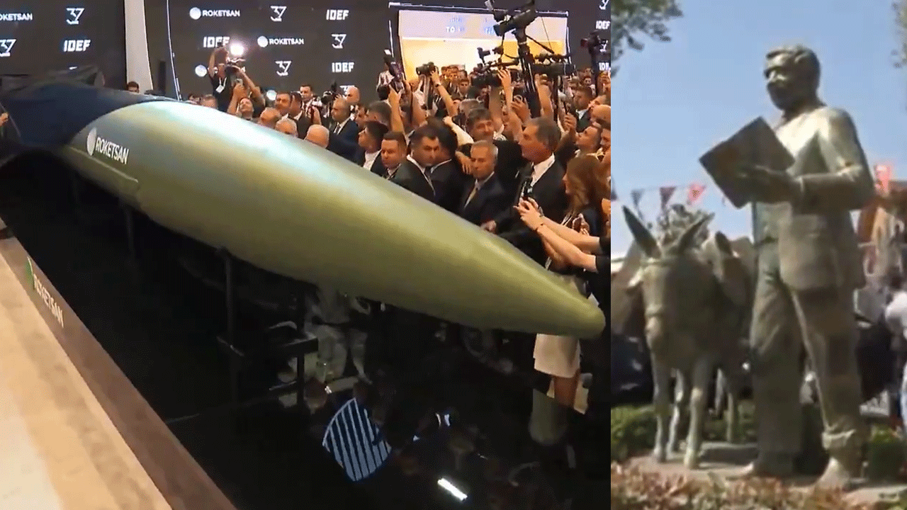 Arada fark var! Kimi örtü kaldırır heykel çıkar kimi örtü kaldırır füze çıkar