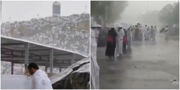 Arafat'a çıkan hacıların üzerine rahmet yağdı!