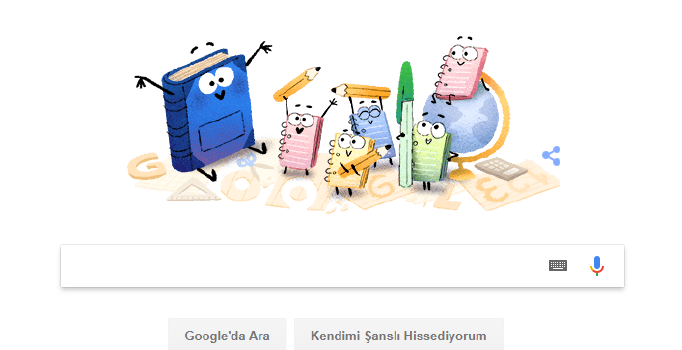 Arama motoru Google'dan okulun ilk gününe özel doodle!