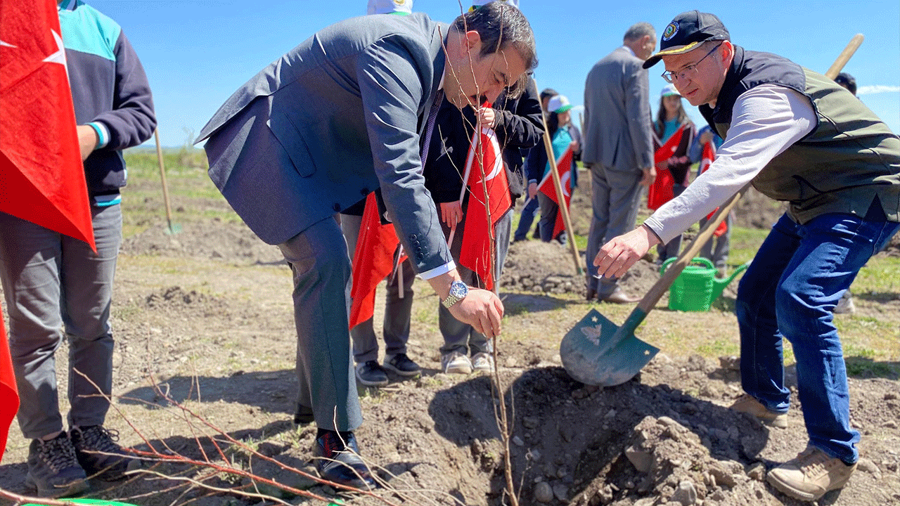 Arpaçay’da meyve fidanları toprakla buluştu, can suyu verildi