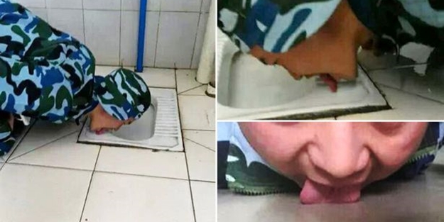 Asker yerleri yalayarak temizledi!